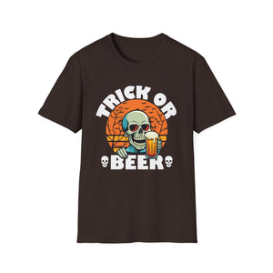 Trick or Beer T-Shirt — Halloween Skull Drinking Beer Graphic Tee