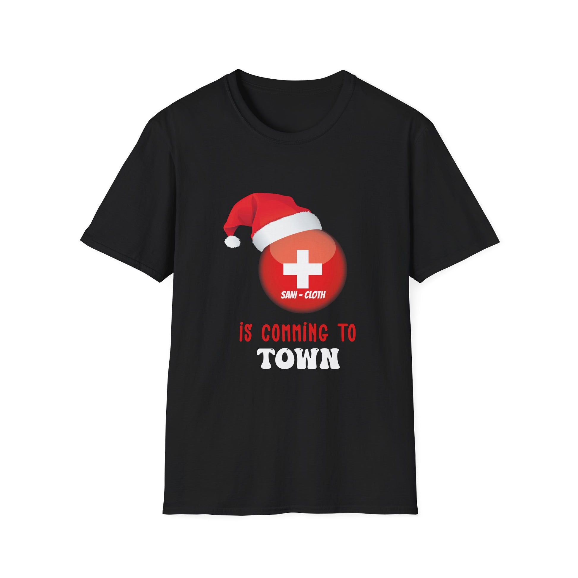 T-Shirt — Santa Bandage Ball "Is Coming to Town" Christmas Medical Nurse Tee