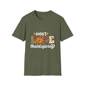 Thanksgiving Host Love T-Shirt — Pumpkin & Fall Leaves Holiday Tee