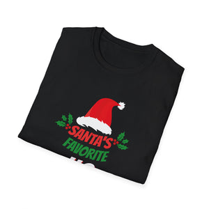 Funny Christmas Santa_s Favorite Ho Naughty Pajama Black Unisex Adult Cotton Polyester Short Sleeve Unisex Softstyle T-Shirt
