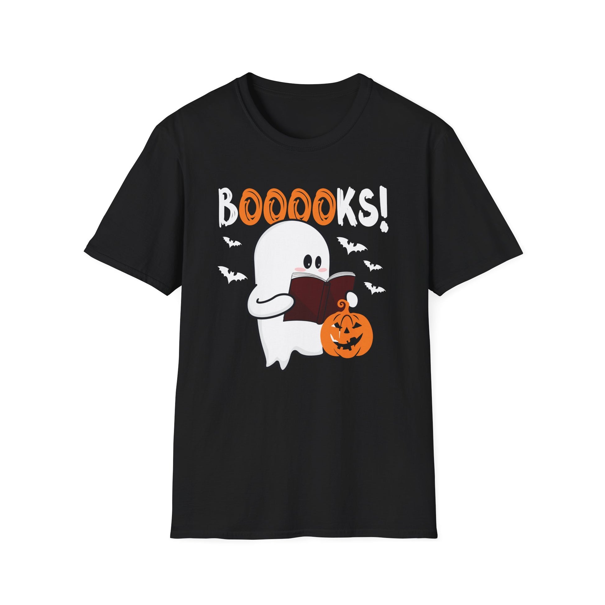 Halloween Ghost Booklover T-Shirt — "Booooks!" Cute Reading Pumpkin Tee
