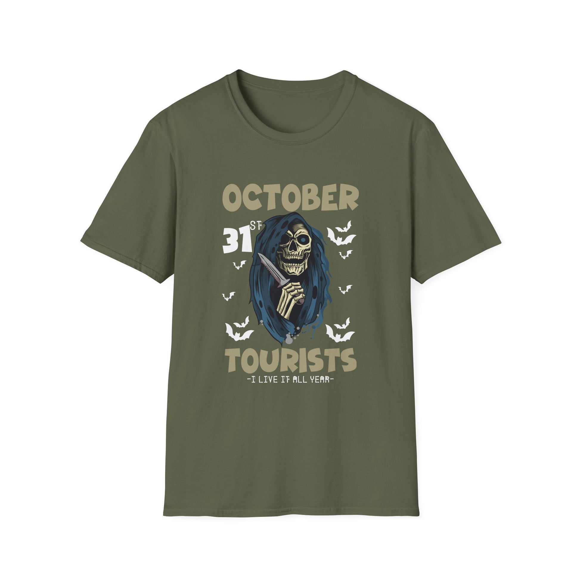 Halloween 'October Tourists' T-Shirt – Skull & Bats October 31 Graphic Tee