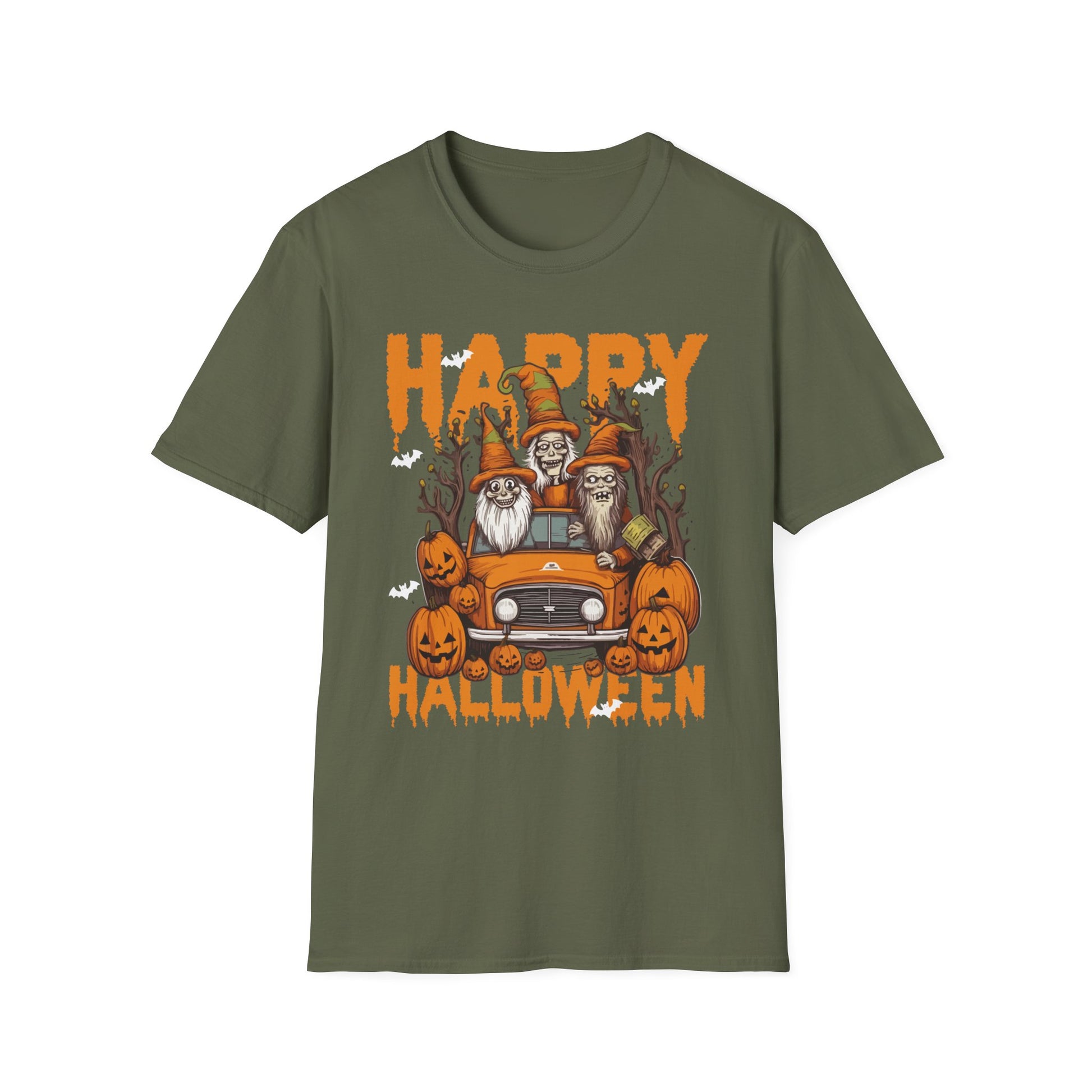 Gnomes Halloween Greeting Holiday Pumpkin Creepy Halloween Tee Unisex Softstyle T-Shirt