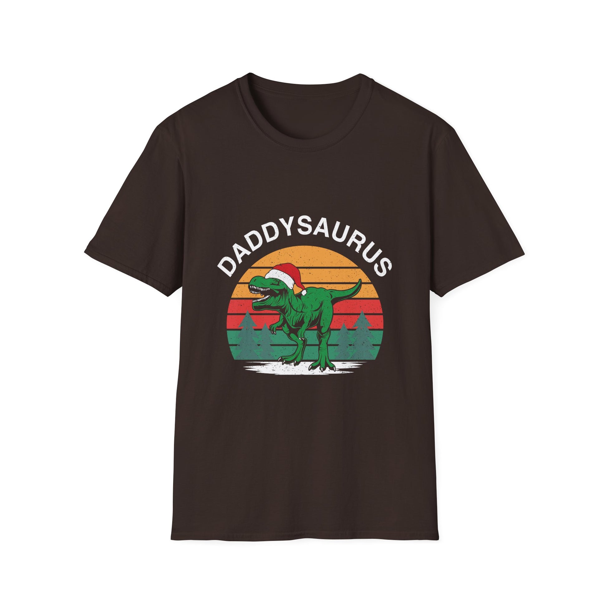Daddysaurus T-Shirt — Retro Dino Dad Tee (Holiday Santa Hat)
