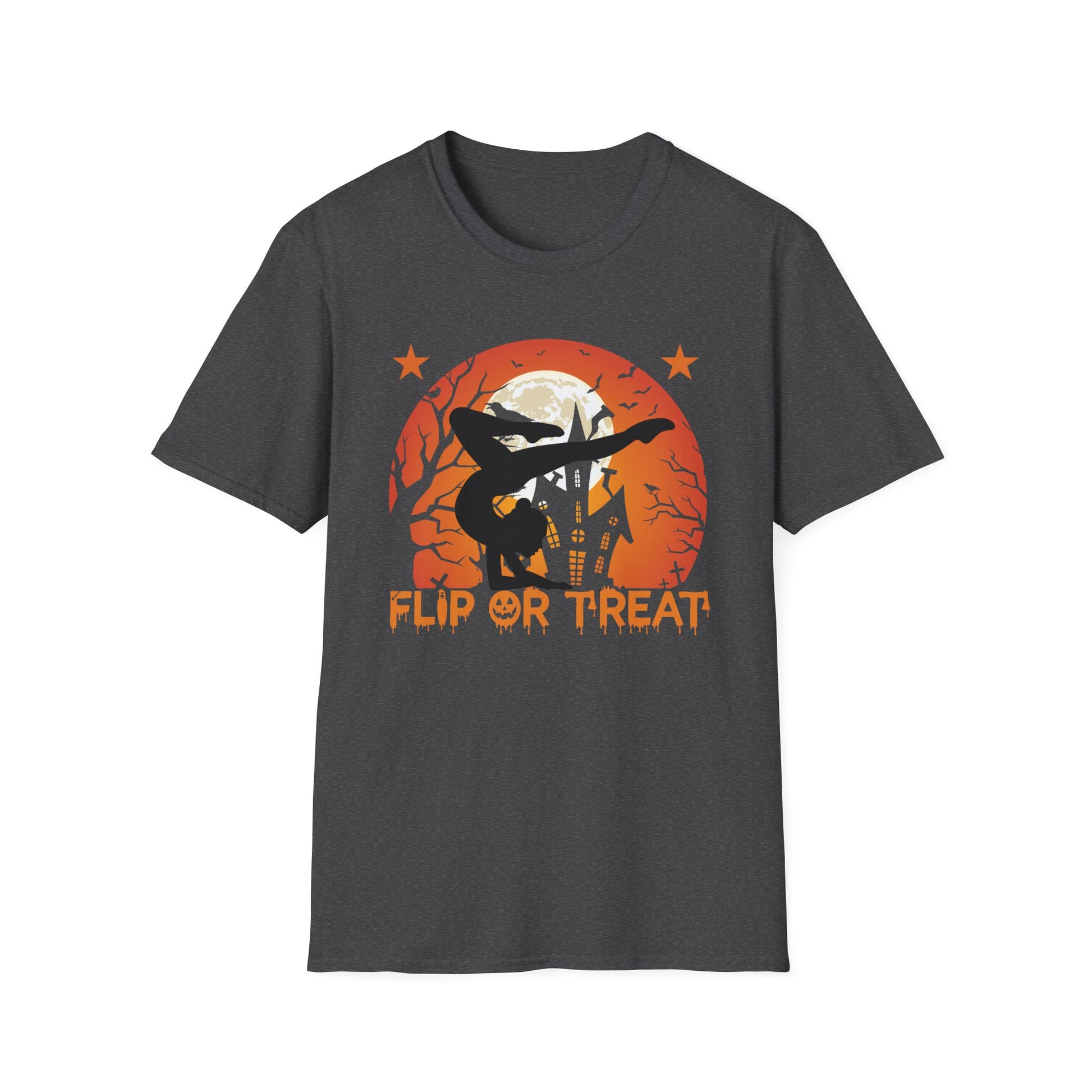 Halloween Skateboard T-Shirt — "Flip or Treat" Spooky Moon Graphic