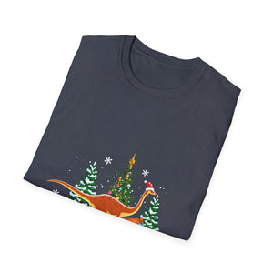Christmas Brachiosaurus Dinosaur eating a Christmas Tree Unisex T-Shirt
