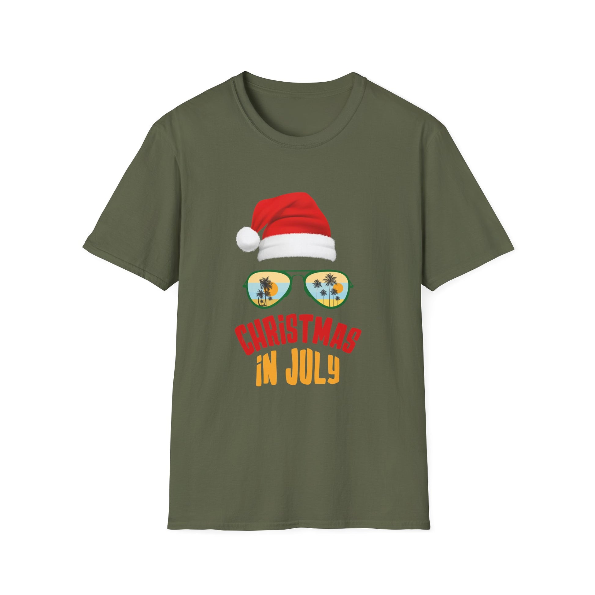 Christmas in July T-Shirt — Santa Hat Sunglasses Holiday Tee
