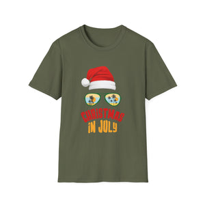 Christmas in July T-Shirt — Santa Hat Sunglasses Holiday Tee
