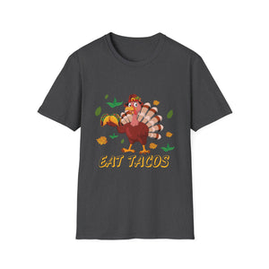 Funny Thanksgiving Turkey T-Shirt “Eat Tacos” — Cute Holiday Turkey Graphic Tee  Unisex T-Shirt