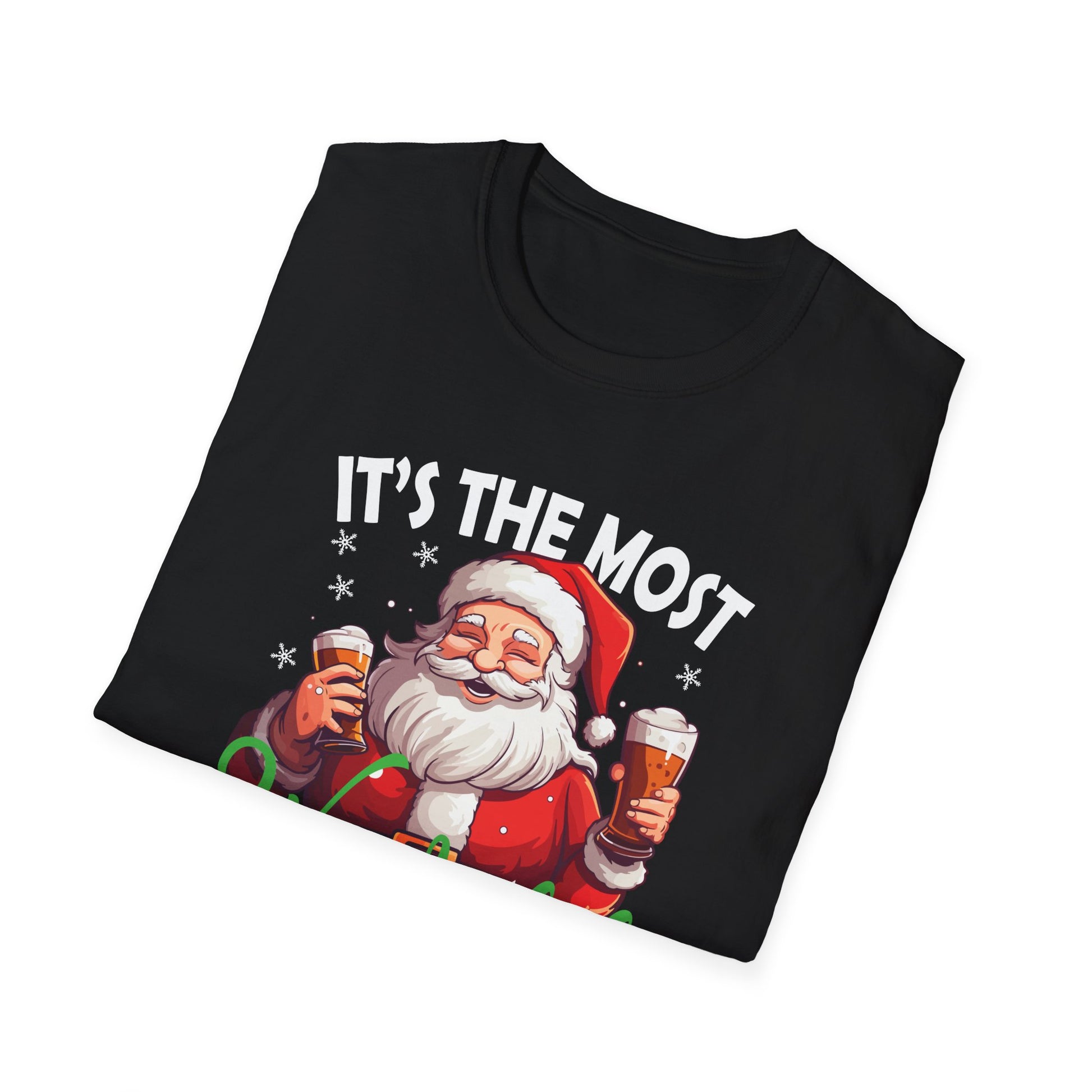 Funny Christmas Santa Claus Drinking Beer Wonderful Time Unisex T-Shirt