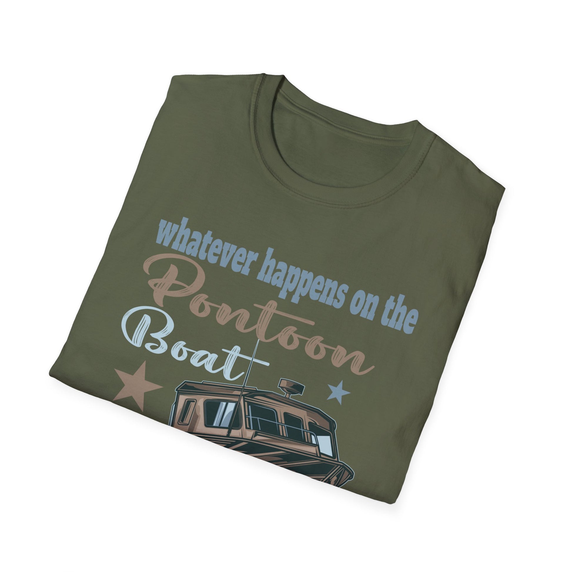 Pontoon Boat T-Shirt - "Whatever Happens on the Pontoon Boat Stays on the Pontoon Boat" Casual Boating Tee