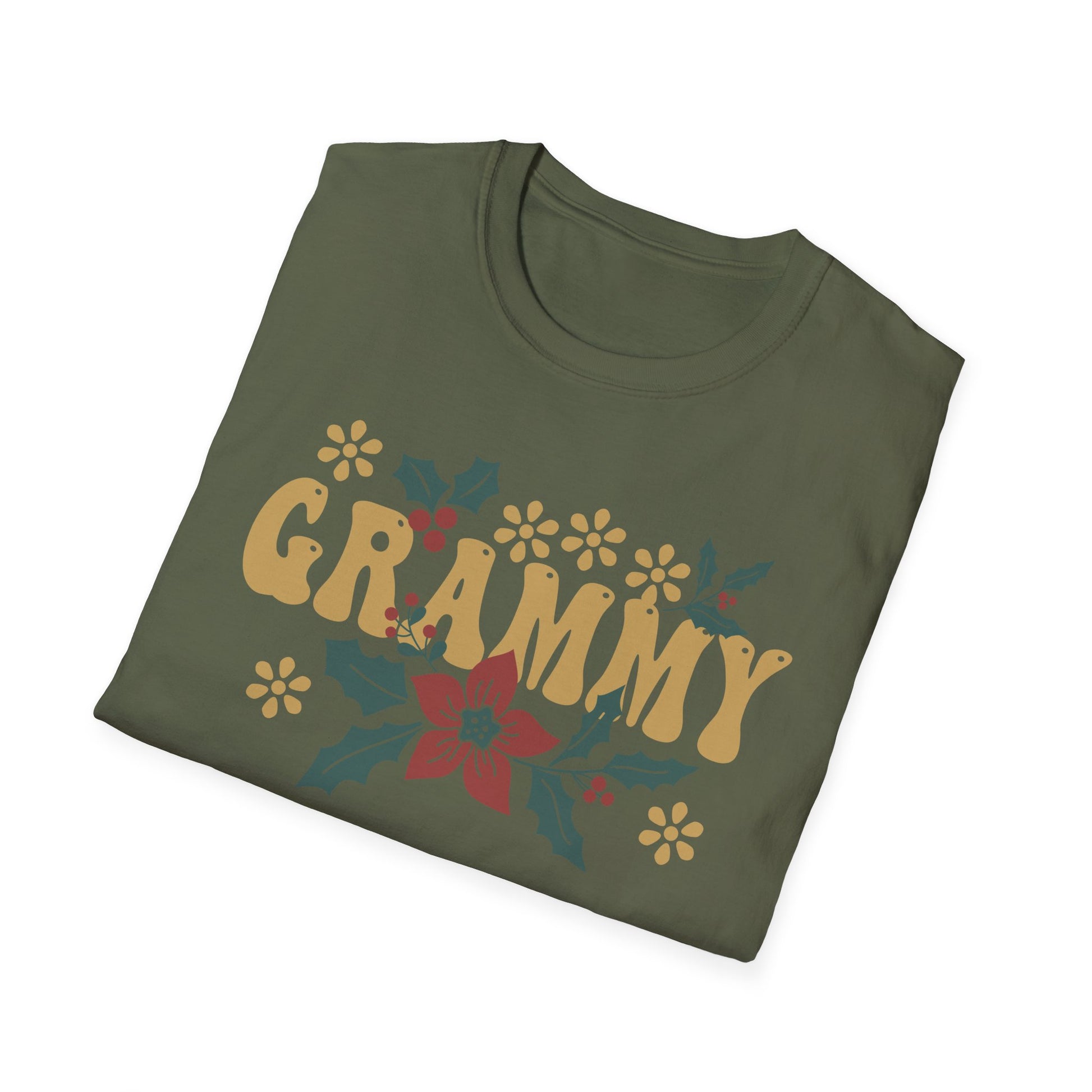 Grammy Floral T-Shirt — Vintage Poinsettia Gift for Grandmother (Christmas & Mother's Day)