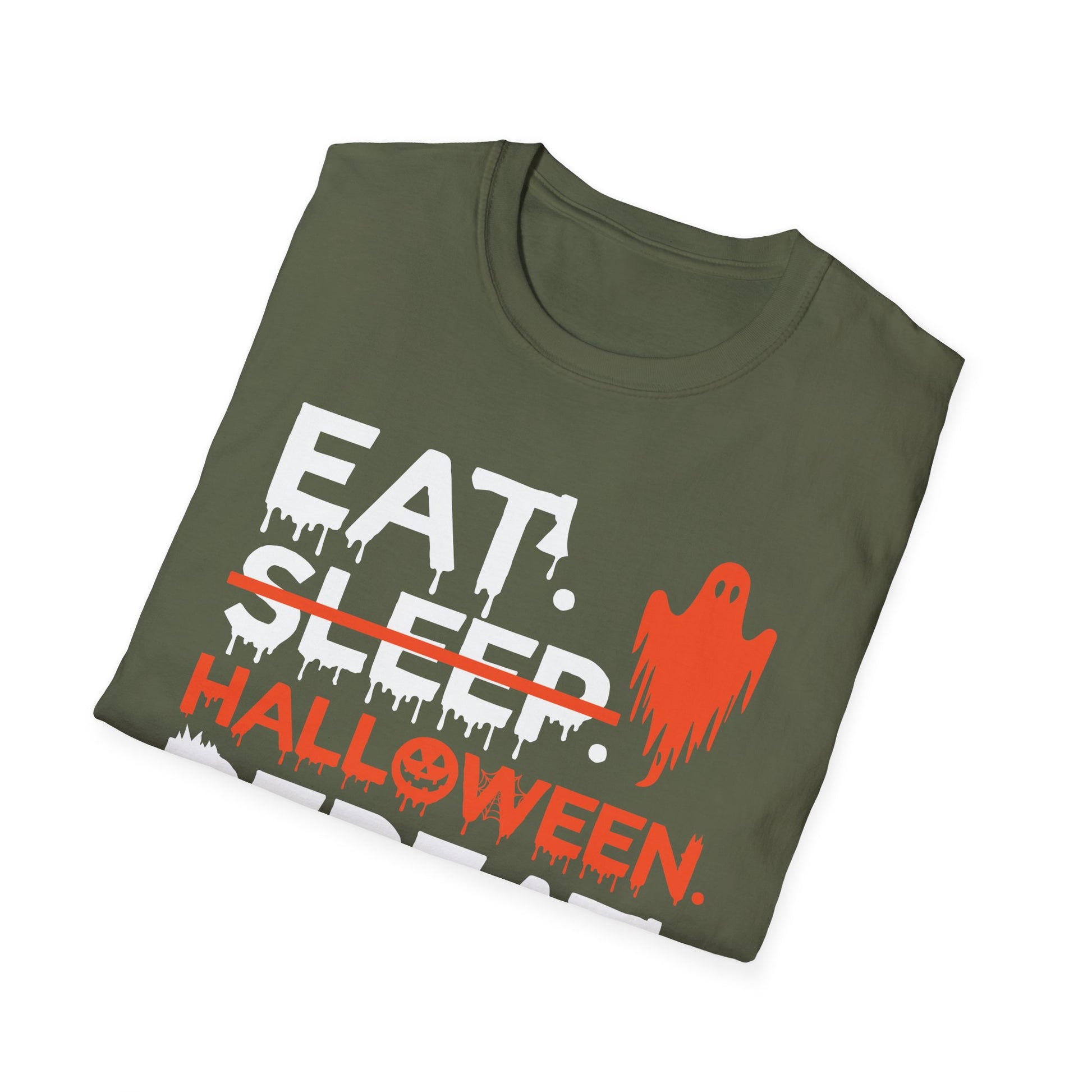 Halloween T-Shirt - "Eat. Sleep. Halloween. Repeat." Ghost Graphic Tee