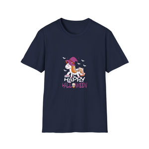 Happy Halloween Unicorn T-Shirt — Cute Witch Hat Unicorn with Bats & Skull