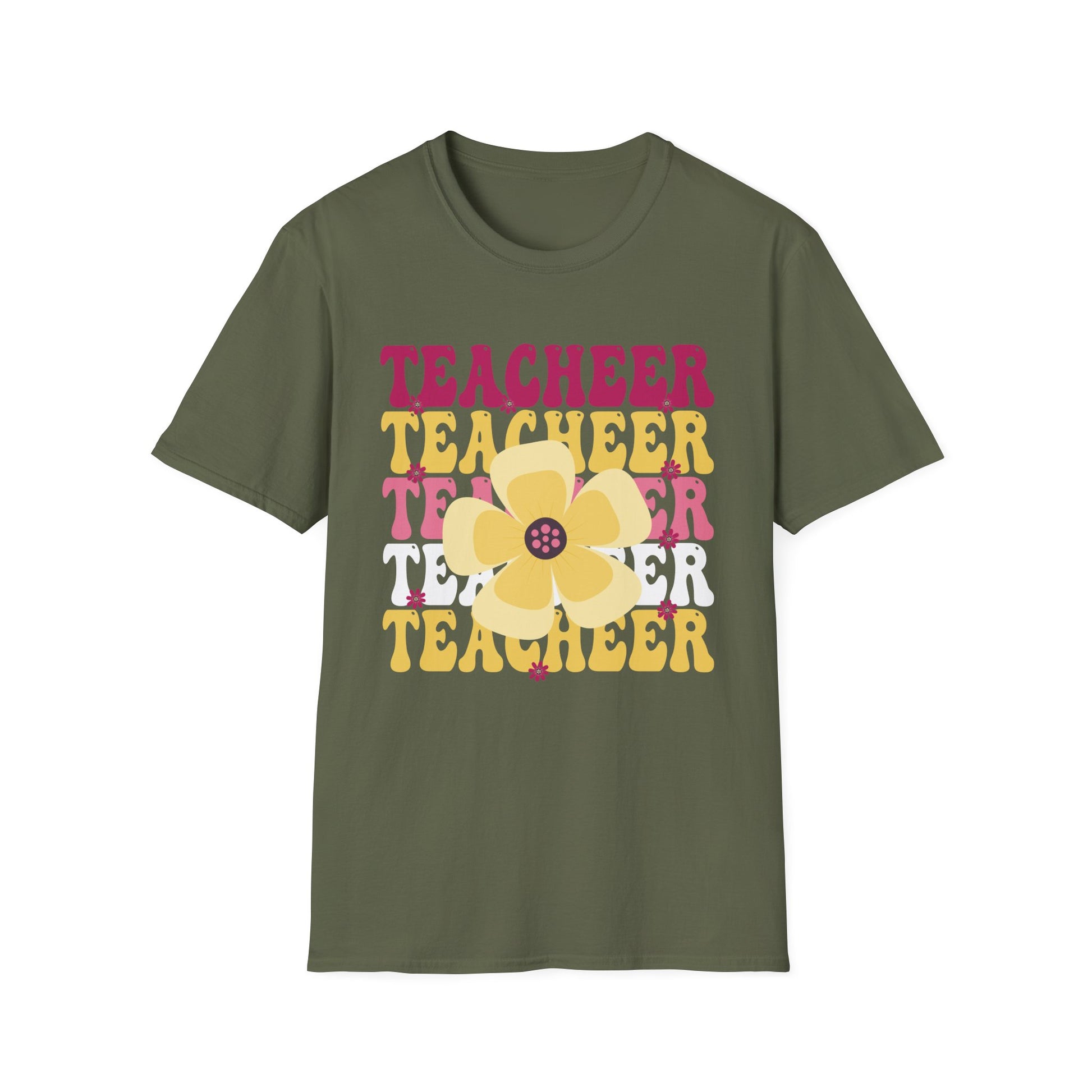 Teacher Floral Retro T‑Shirt — 'TEACHEER' Vintage Typography Teacher Gift