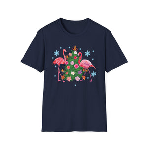 Flamingo Holiday T-Shirt — Festive Flamingos with Christmas Tree