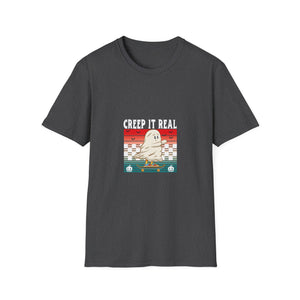 Creep It Real Skateboard Ghost T-Shirt — Funny Halloween Skate Ghost Tee