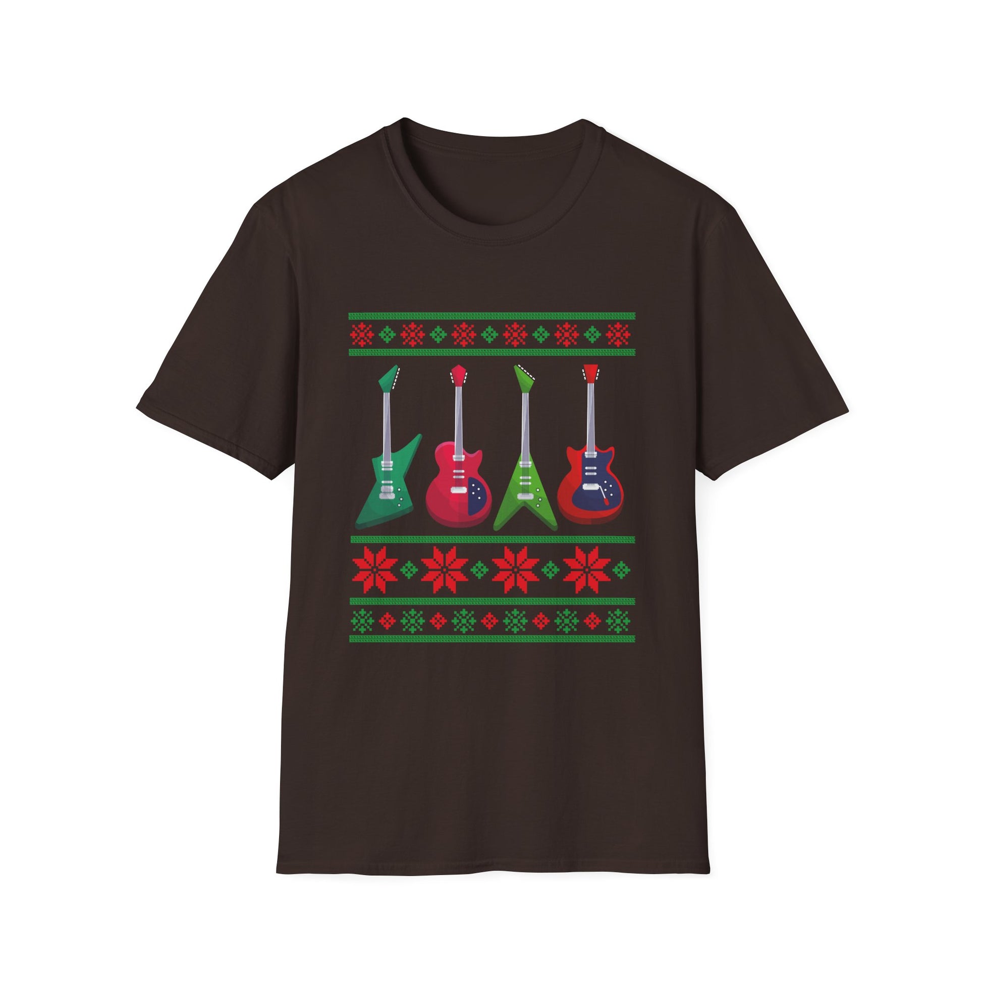 Electric Guitar Christmas T-Shirt — Holiday Ugly Sweater Style for Musicians