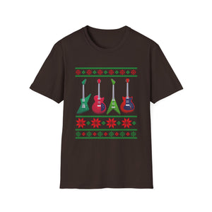 Electric Guitar Christmas T-Shirt — Holiday Ugly Sweater Style for Musicians