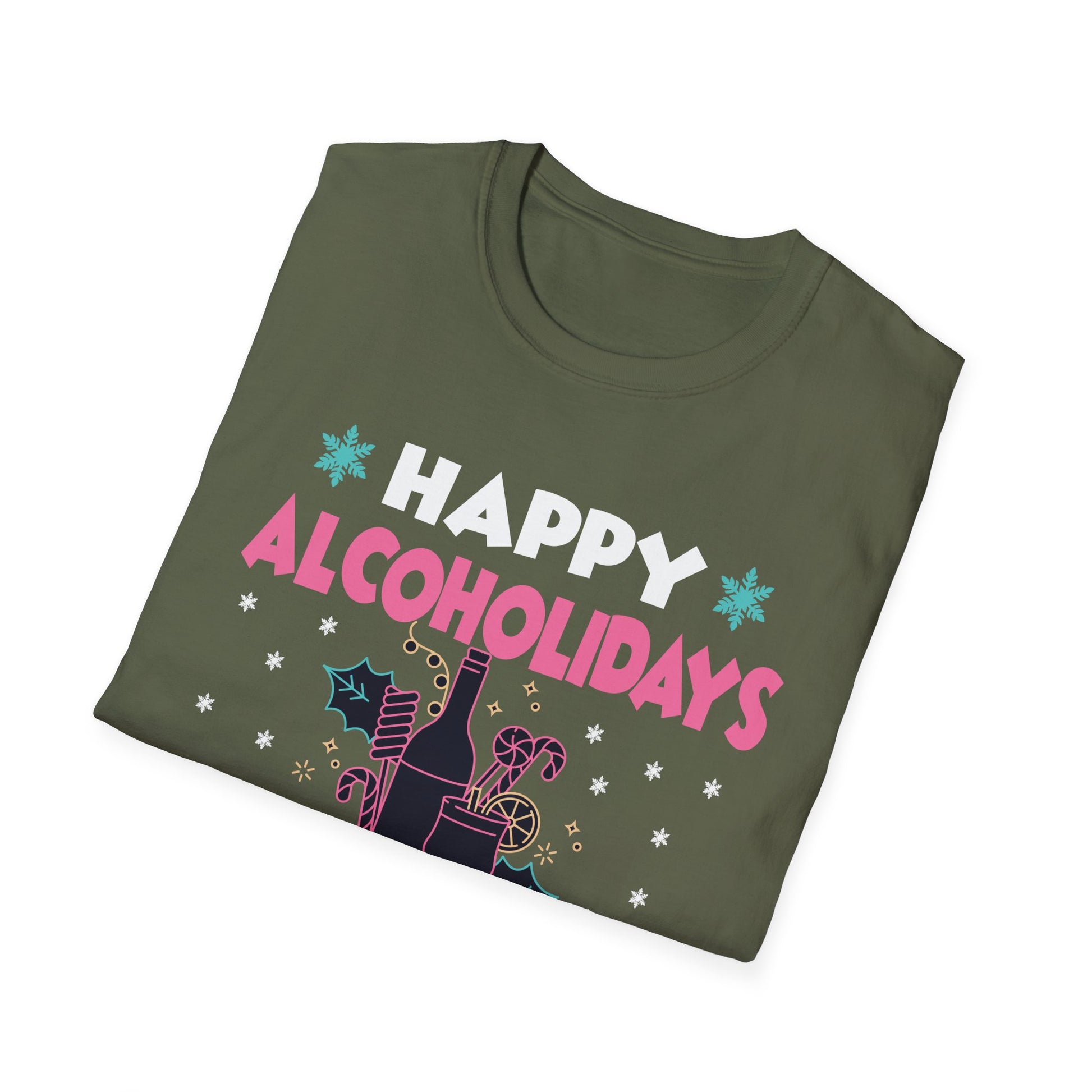 Happy Alcoholidays T‑Shirt — Funny Holiday Drinking Graphic Tee