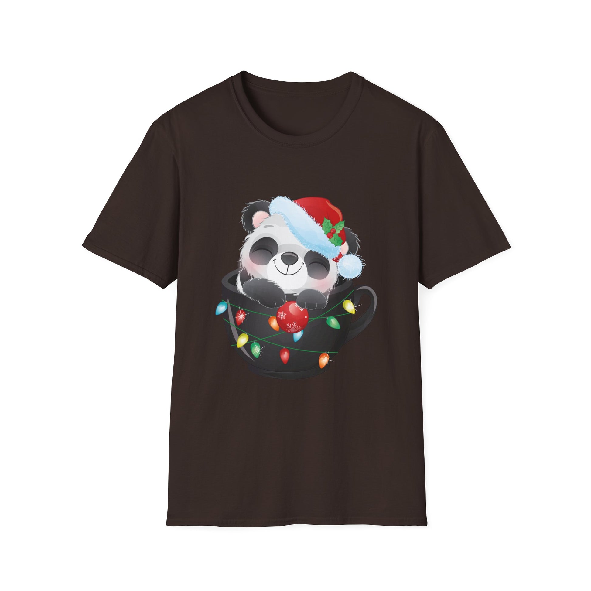 Christmas Panda Tee — Cute Panda in Santa Hat with Holiday Lights