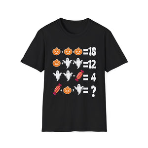 Halloween Math Puzzle T-Shirt — Pumpkin, Ghost & Candy Riddle Tee