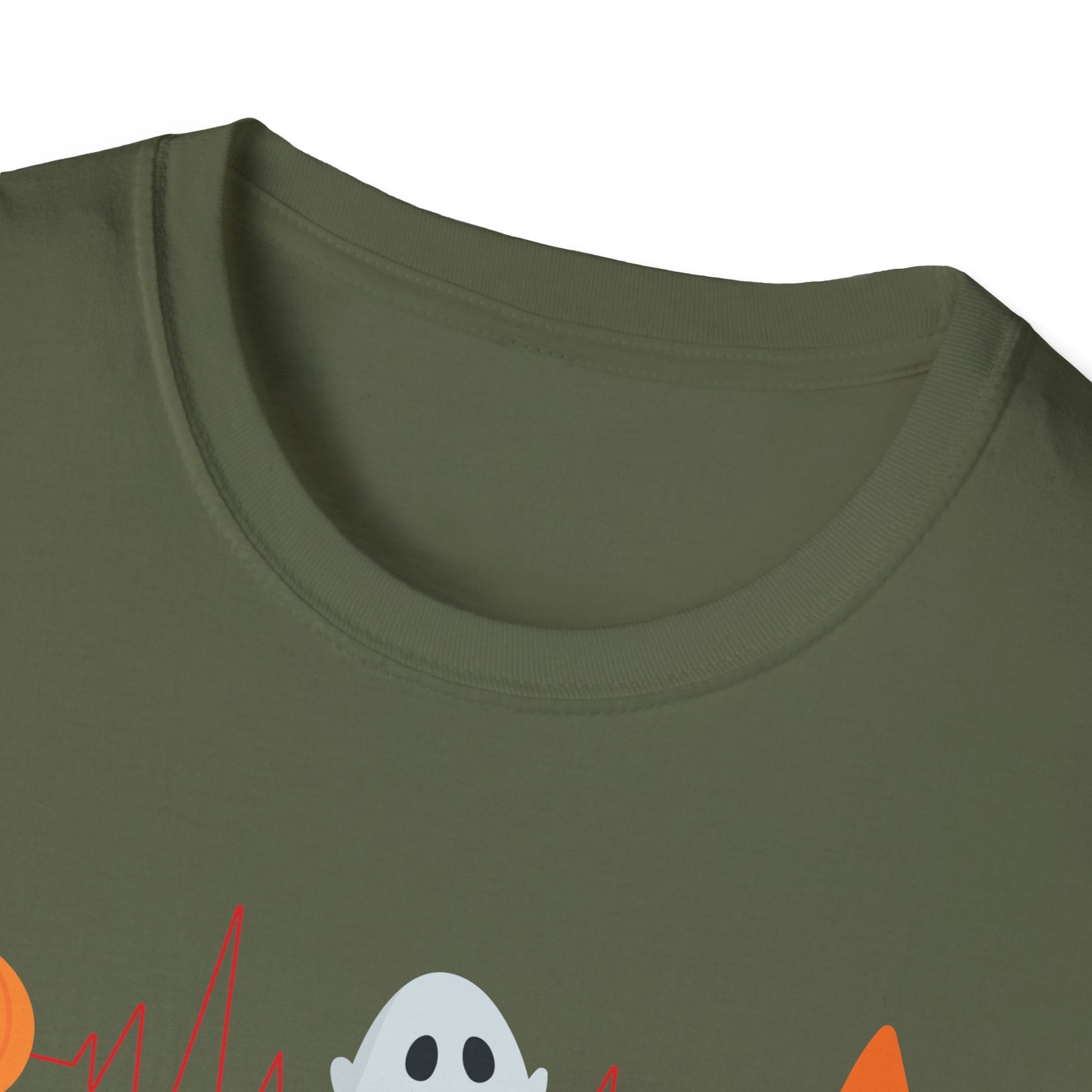 Halloween Heartbeat T-Shirt — Pumpkin, Ghost & Candy Skull Graphic Tee