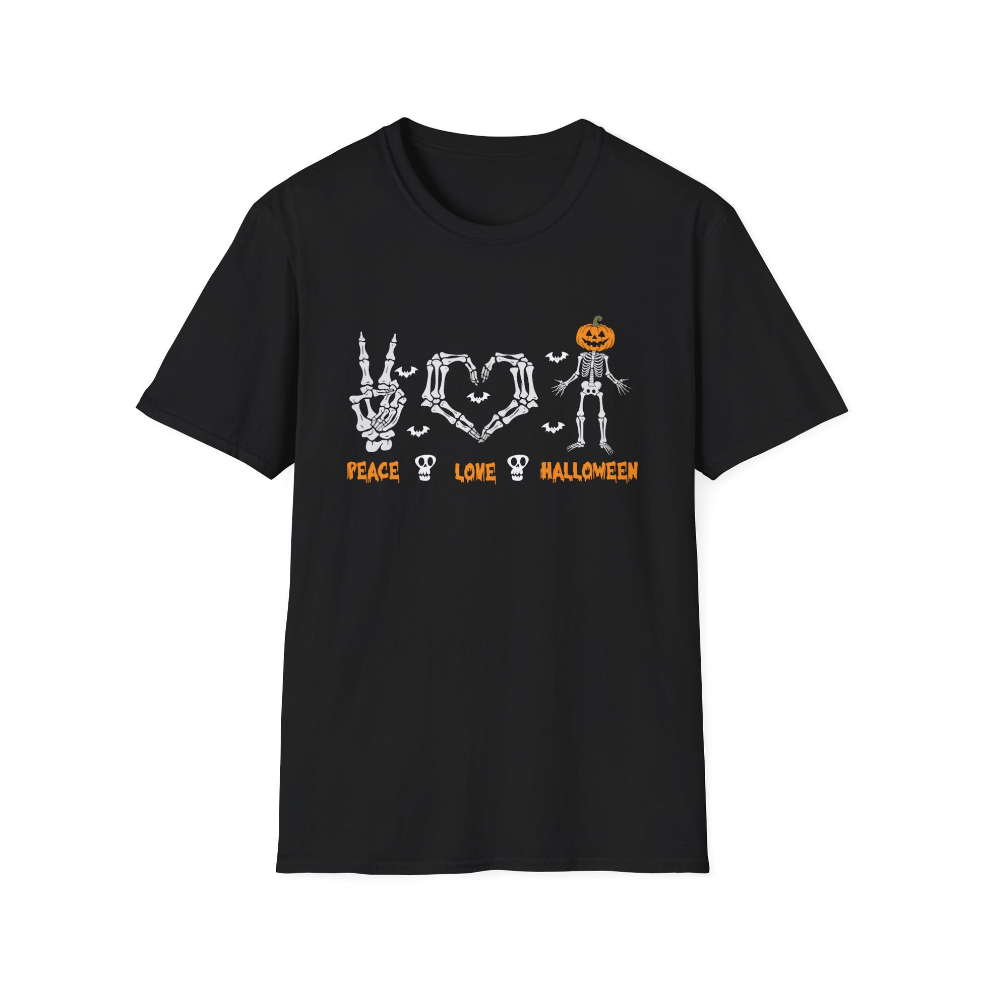 Peace Love Halloween Skeleton Scary Pumpkin Halloween TeeUnisex Softstyle T-Shirt