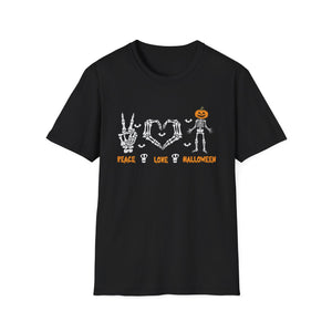 Peace Love Halloween Skeleton Scary Pumpkin Halloween TeeUnisex Softstyle T-Shirt