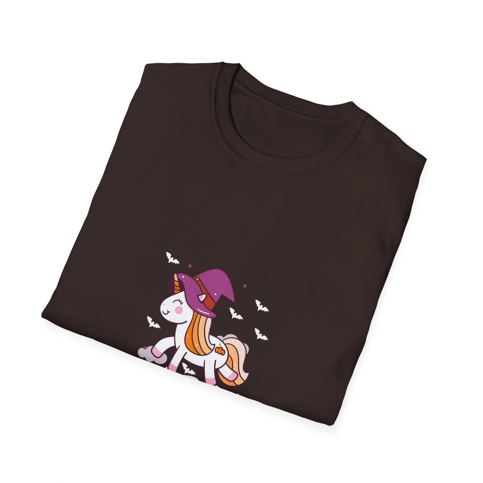 Happy Halloween Unicorn T-Shirt — Cute Witch Hat Unicorn with Bats & Skull