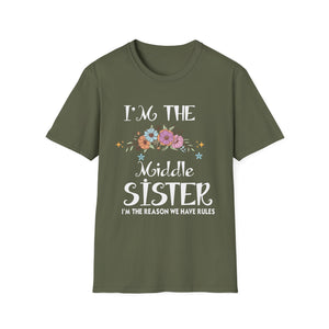 Middle Sister T-Shirt — “I’m the Middle Sister, I’m the Reason We Have Rules” Floral Tee