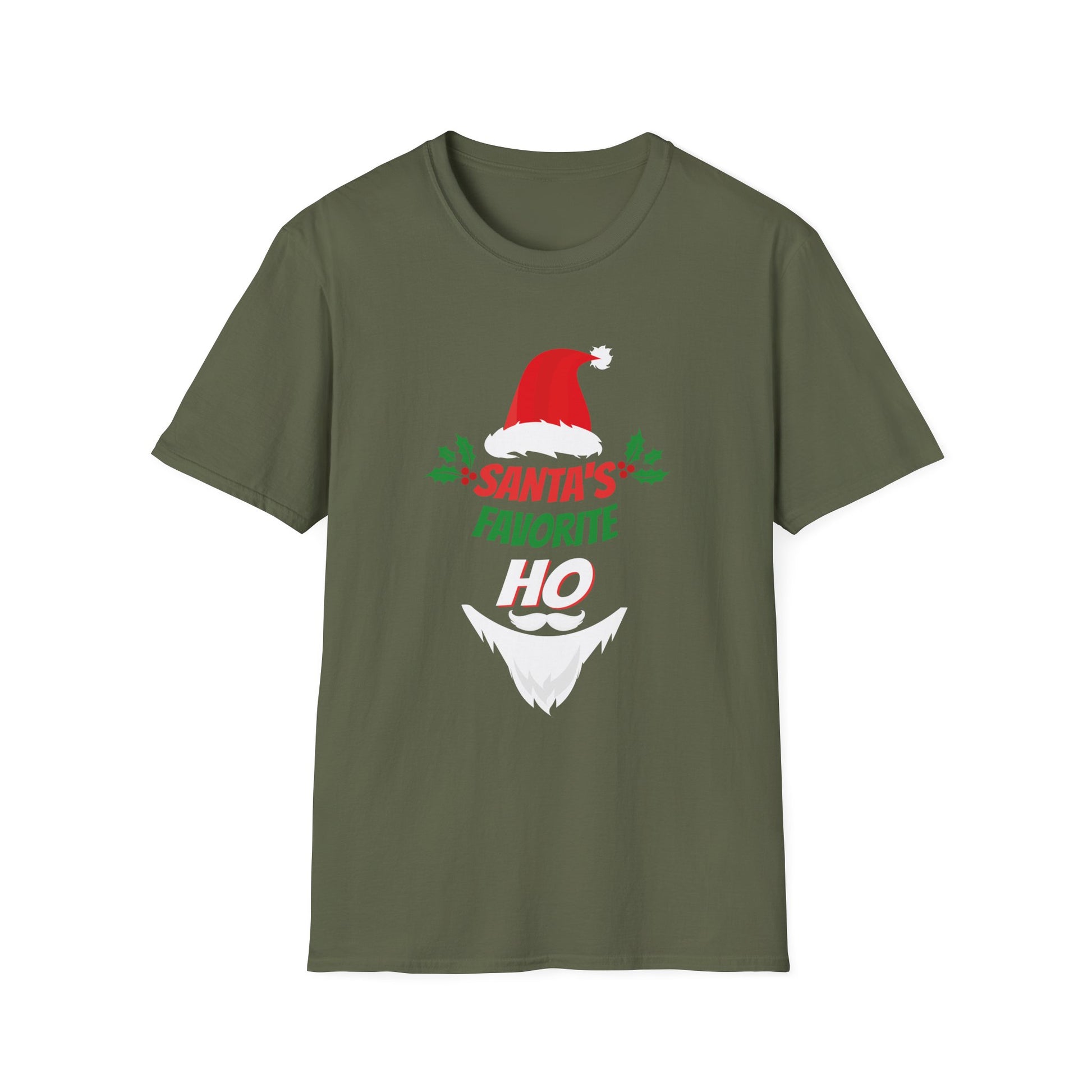 Funny Christmas Santa_s Favorite Ho Naughty Pajama Black Unisex Adult Cotton Polyester Short Sleeve Unisex Softstyle T-Shirt