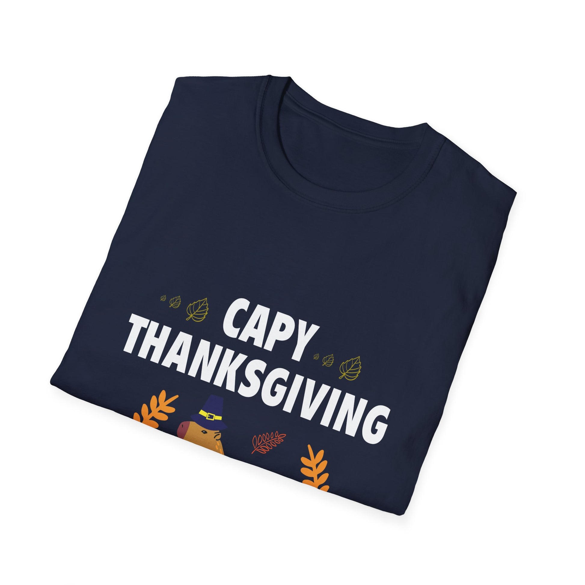 Capy Thanksgiving Cute Capybara Thanksgiving Shirt with Pumpkins & Leaves  Unisex T-Shirt