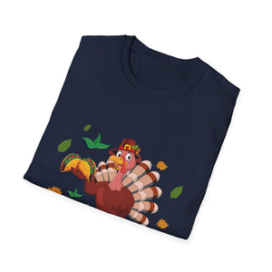 Funny Thanksgiving Turkey T-Shirt “Eat Tacos” — Cute Holiday Turkey Graphic Tee  Unisex T-Shirt