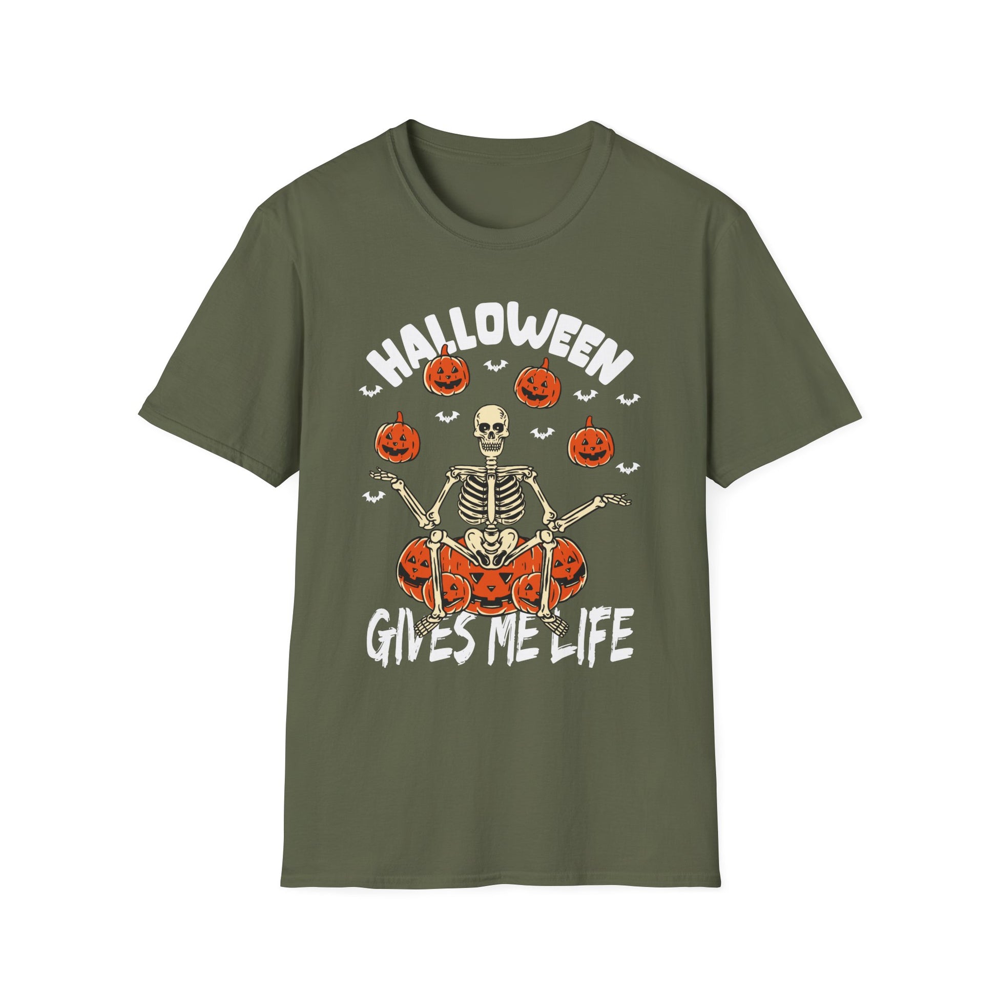 Halloween Gives Me Life T-Shirt — Skeleton & Pumpkins Halloween Shirt