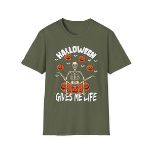 Halloween Gives Me Life T-Shirt — Skeleton & Pumpkins Halloween Shirt