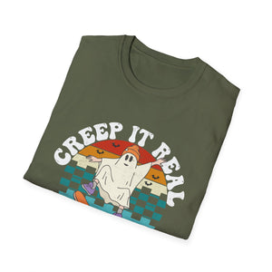Creep It Real Skate Ghost T-Shirt — Retro Halloween Tee