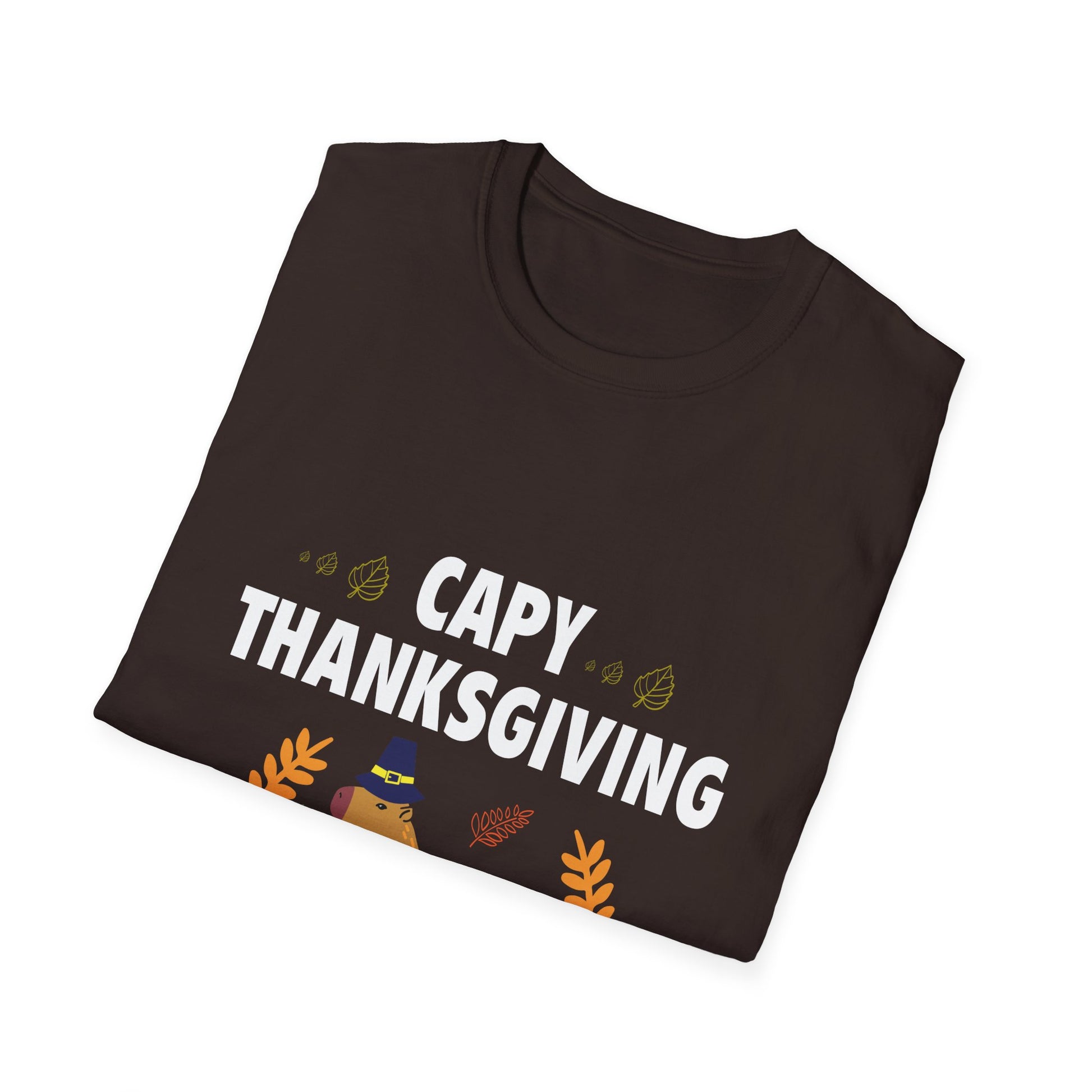 Capy Thanksgiving Cute Capybara Thanksgiving Shirt with Pumpkins & Leaves  Unisex T-Shirt