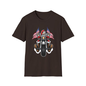 Santa Riding Motorcycle on Christmas - Biker US Flag Unisex Softstyle T-Shirt