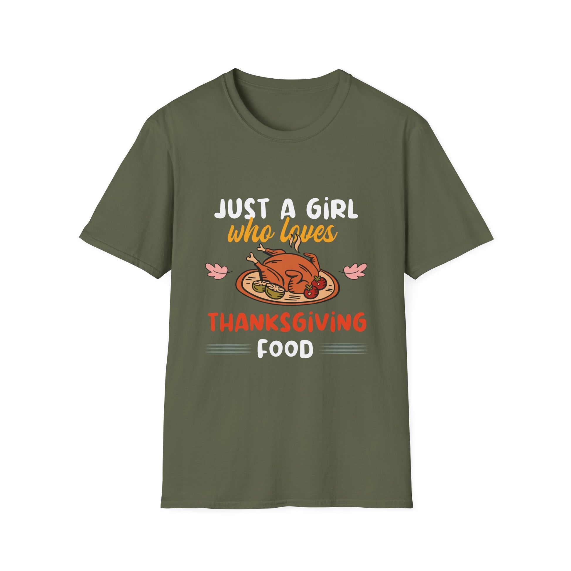 Thanksgiving T-Shirt — "Just a Girl Who Loves Thanksgiving Food" Cute Holiday Tee
