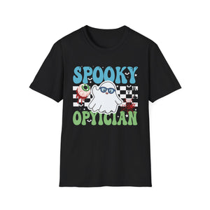 Spooky Optician T-Shirt — Halloween Ghost Eyecare Graphic Tee