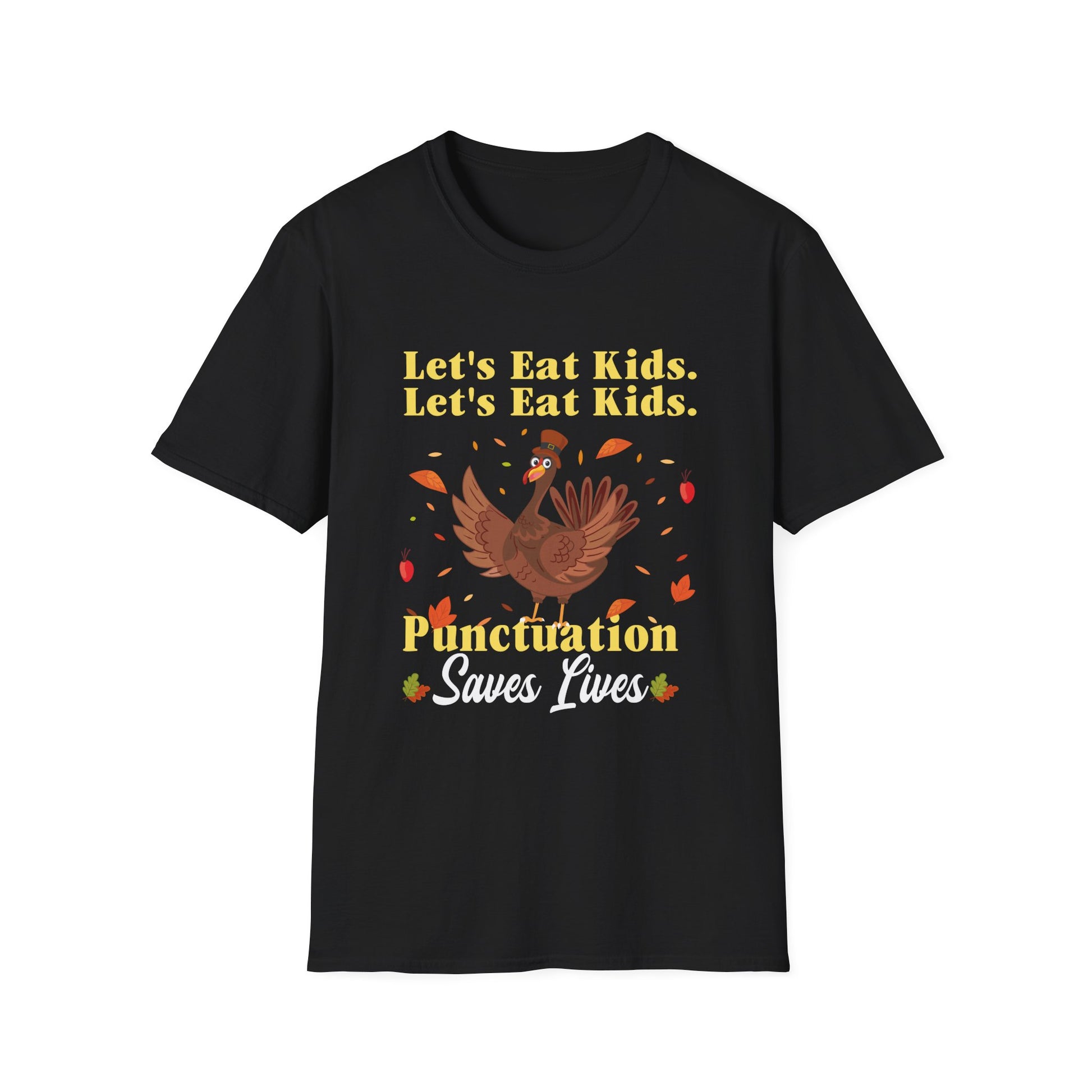 Punctuation Saves Lives T-Shirt — Funny Thanksgiving Grammar Turkey Tee