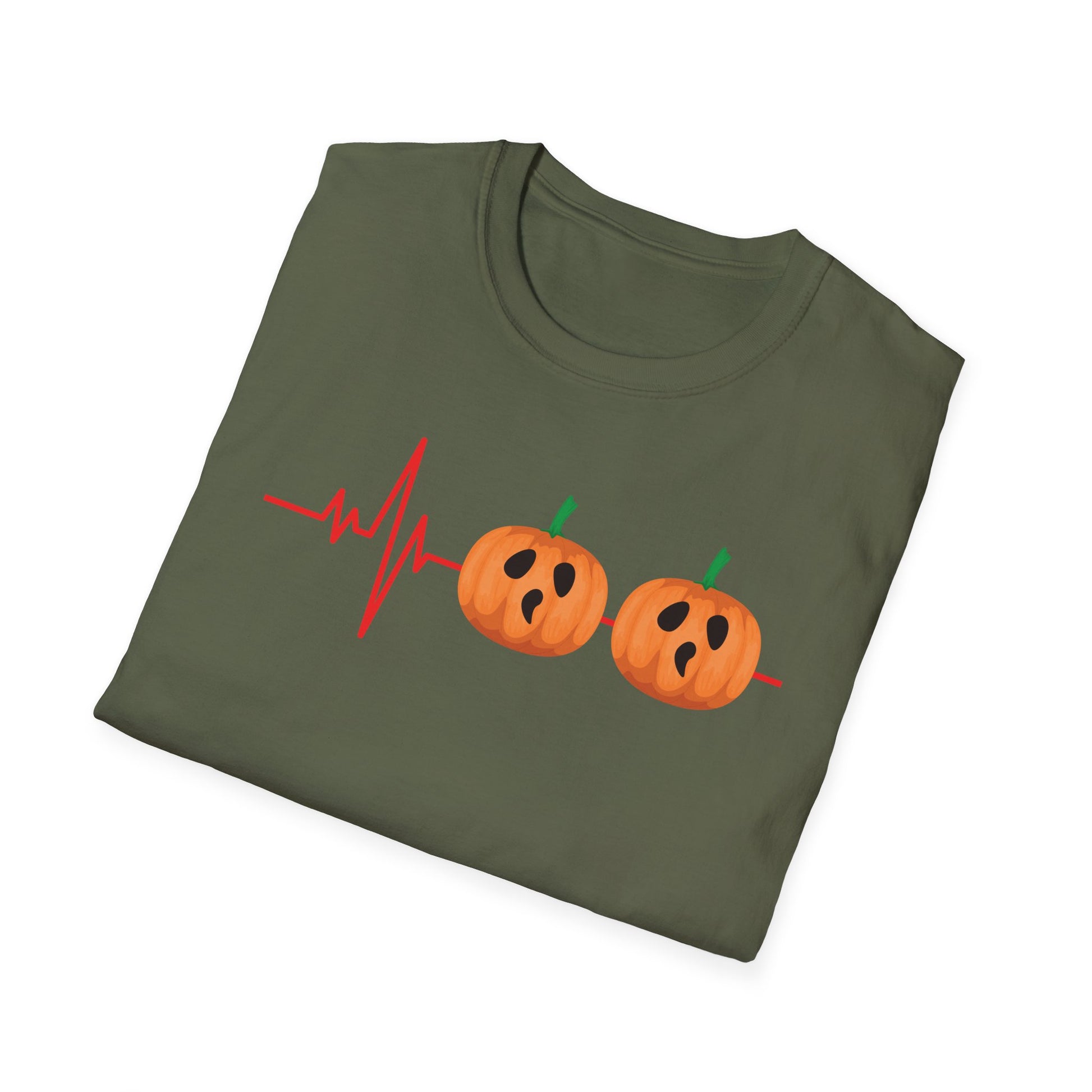 Halloween Pumpkin Heartbeat T-Shirt — Cute Jack-O’-Lantern ECG Tee