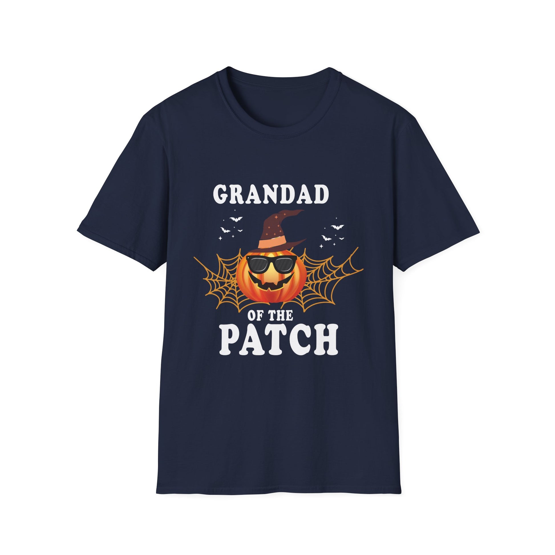 Grandad of the Patch Halloween T‑Shirt — Pumpkin Witch Hat & Spiderwebs Costume Tee