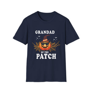 Grandad of the Patch Halloween T‑Shirt — Pumpkin Witch Hat & Spiderwebs Costume Tee