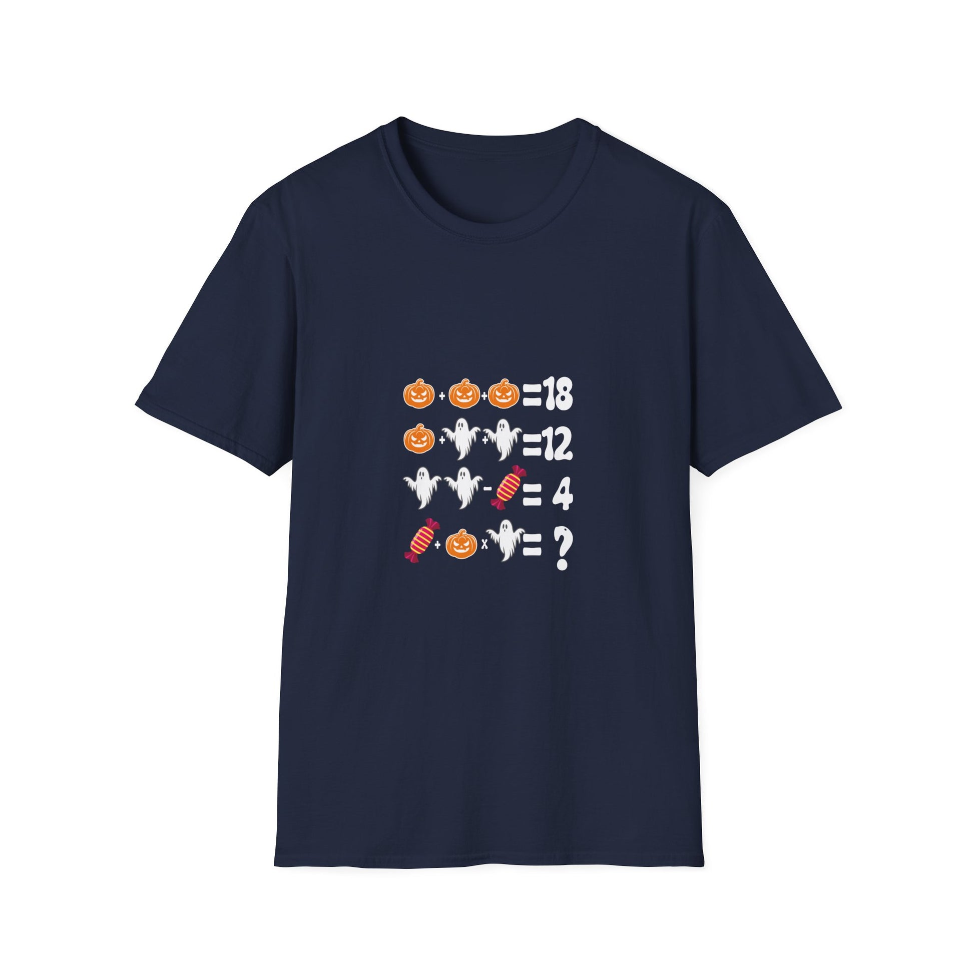 Halloween Math Puzzle T-Shirt — Pumpkin, Ghost & Candy Riddle Tee