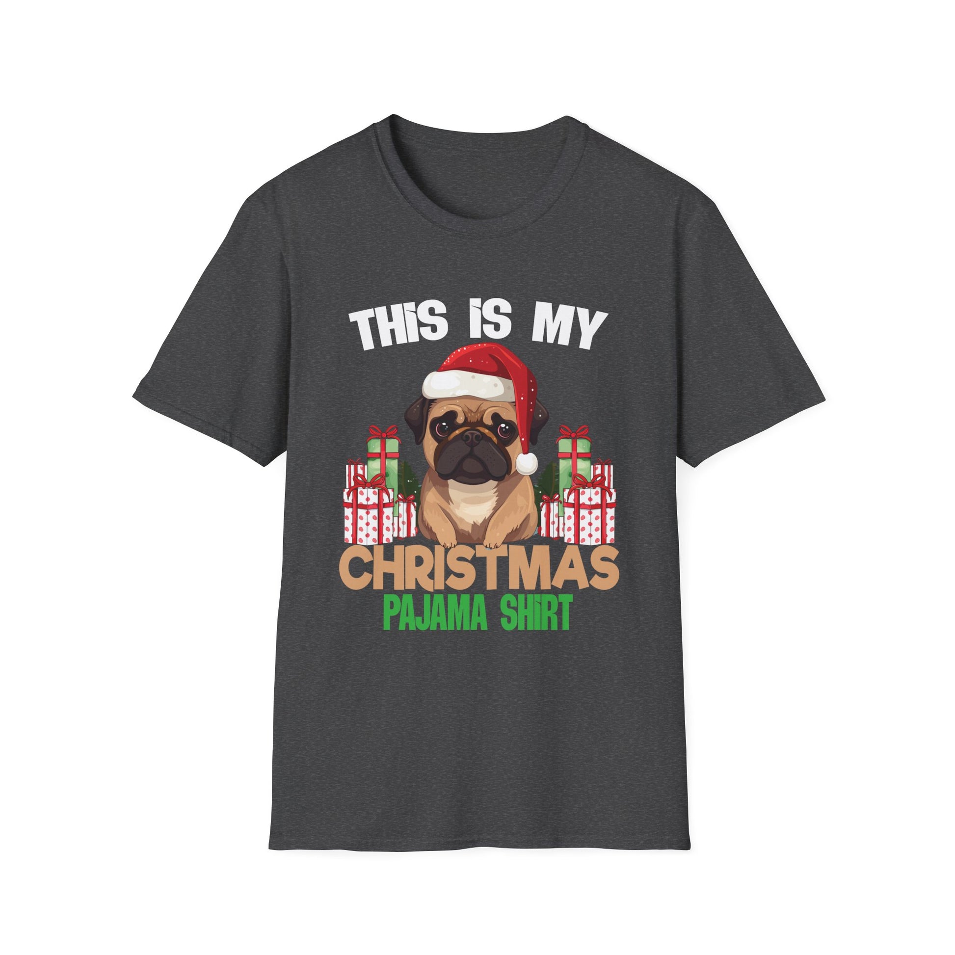 Christmas Pajama T‑Shirt — Cute Pug in Santa Hat Holiday Tee