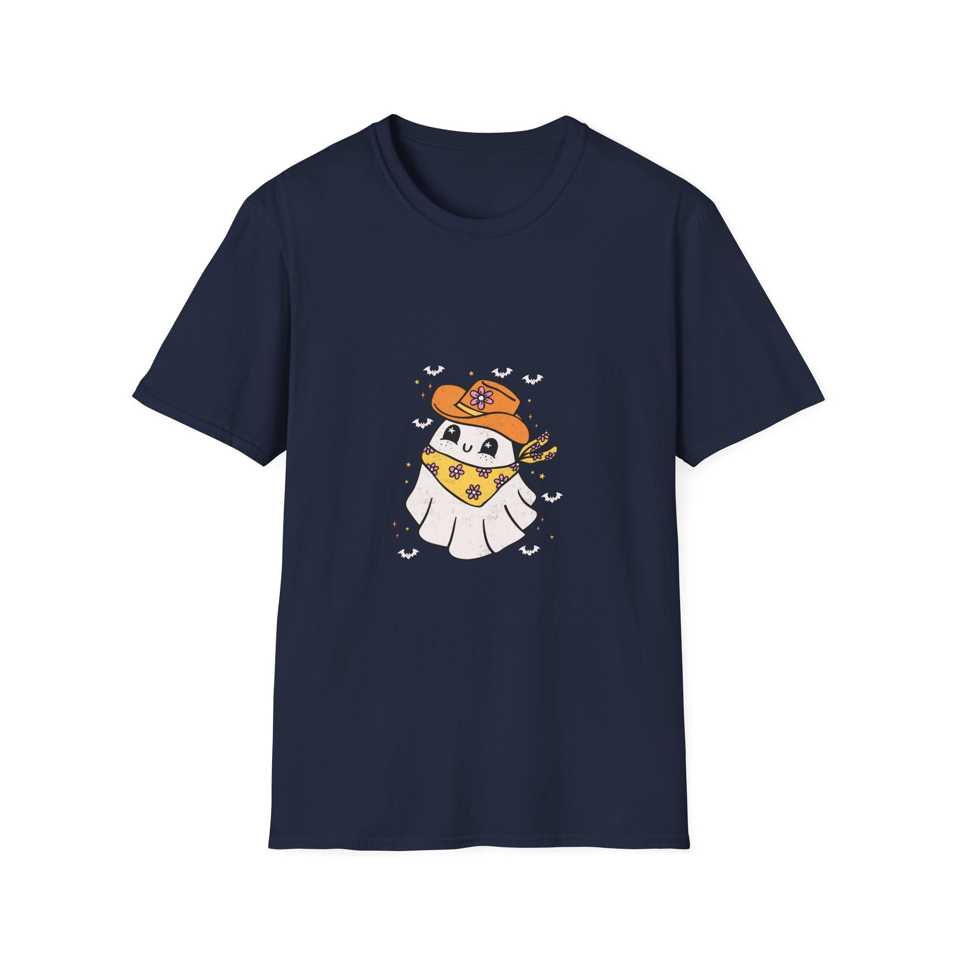 Cute Ghost in Cowboy Hat T-Shirt — Western Halloween Graphic Tee