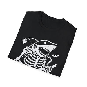 Shark Skeleton Samurai T-Shirt — Halloween Pirate Sword Graphic Tee