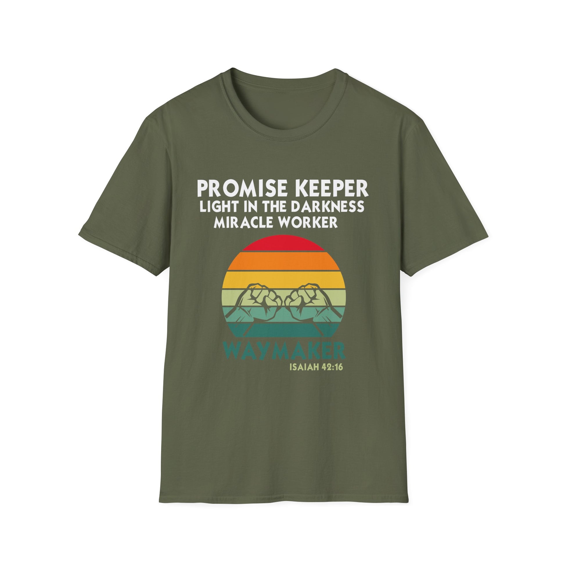 Waymaker Christian T-Shirt – "Promise Keeper, Light in the Darkness" Inspirational Tee (Isaiah 46:16)